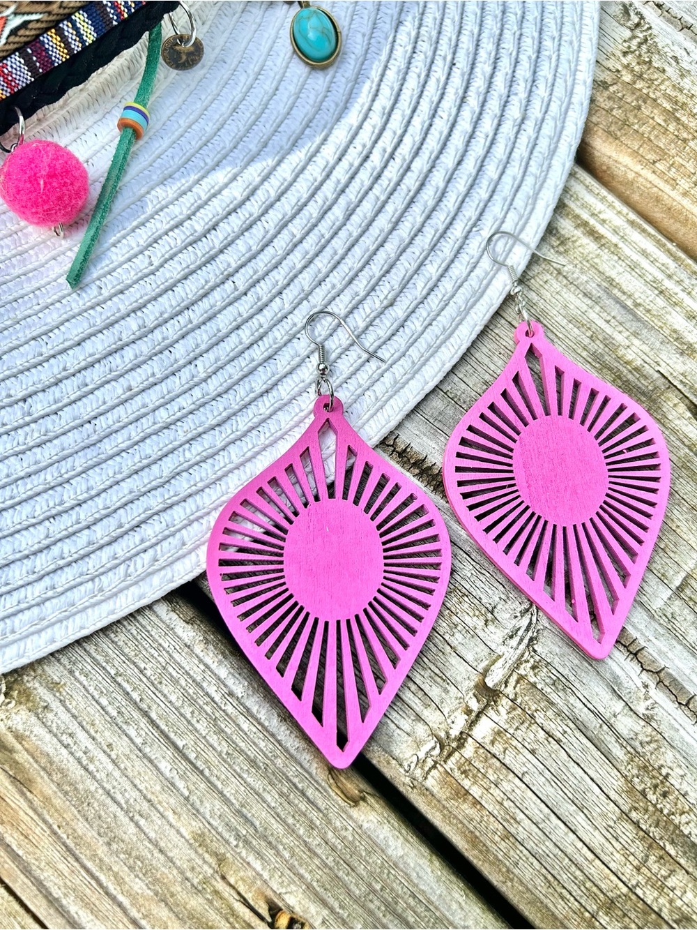 Pink Laser-Cut Sunburst Drop Earrings - Women Jewelry